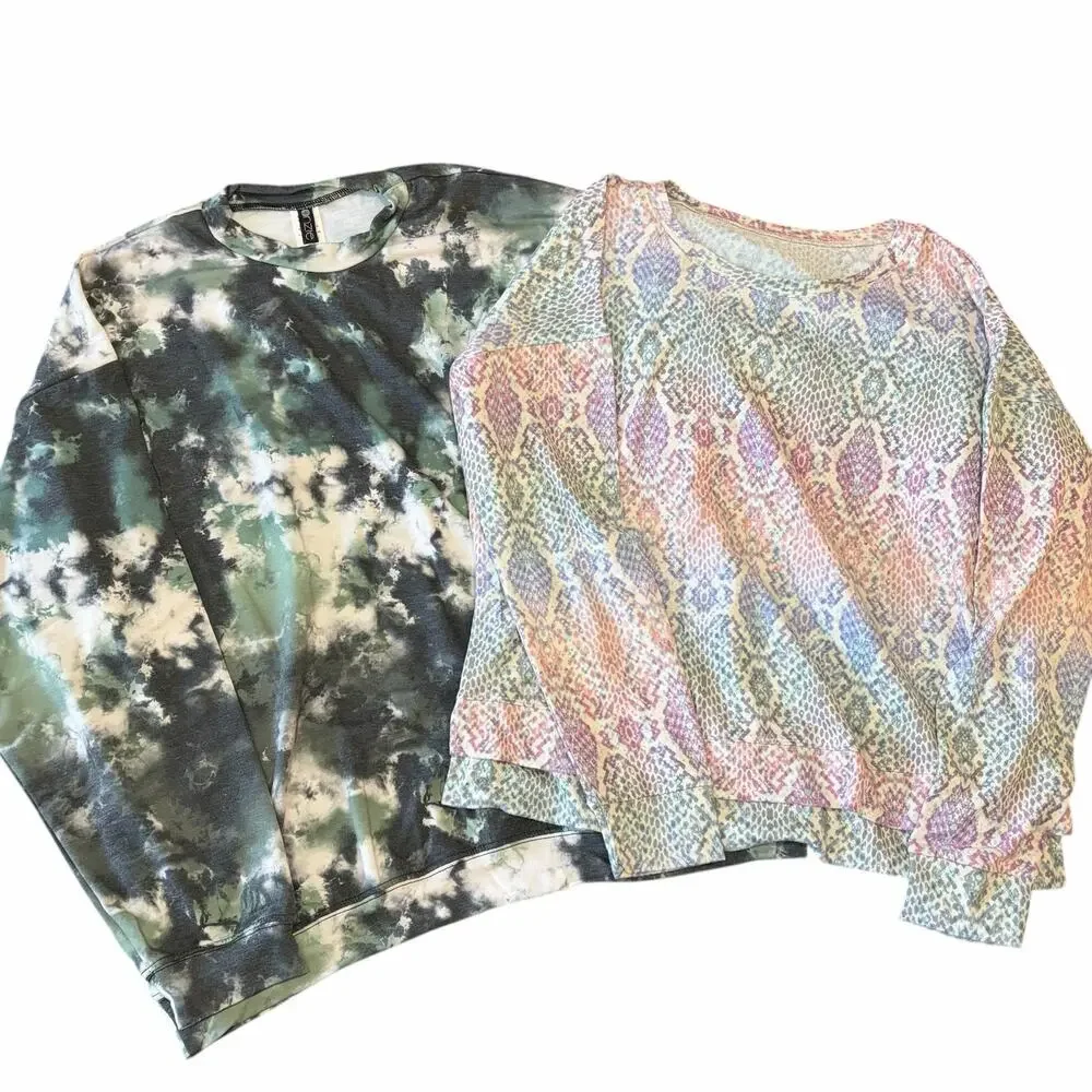 Onzie Women's Sweaters Lot of 2 Tie Dye Snake Rainbow Comfy Cozy NWT M/L